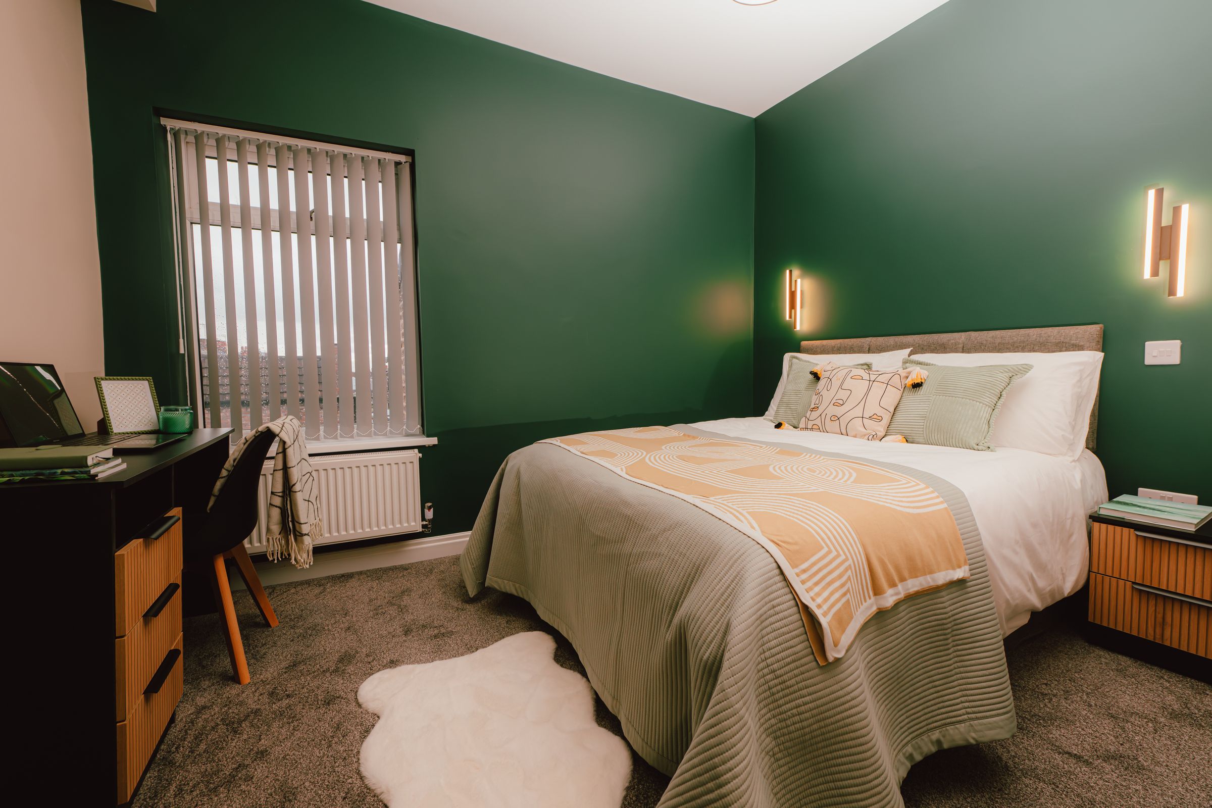 Ensuite double room with green feature wall, Trafalgar Road, Wallasey